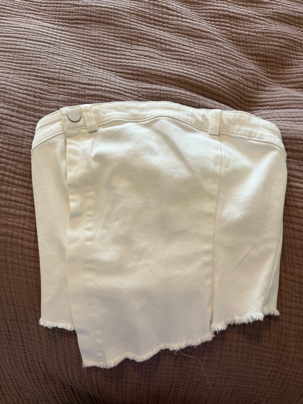 Finesse White Strapless Crop Top with Frayed Hem